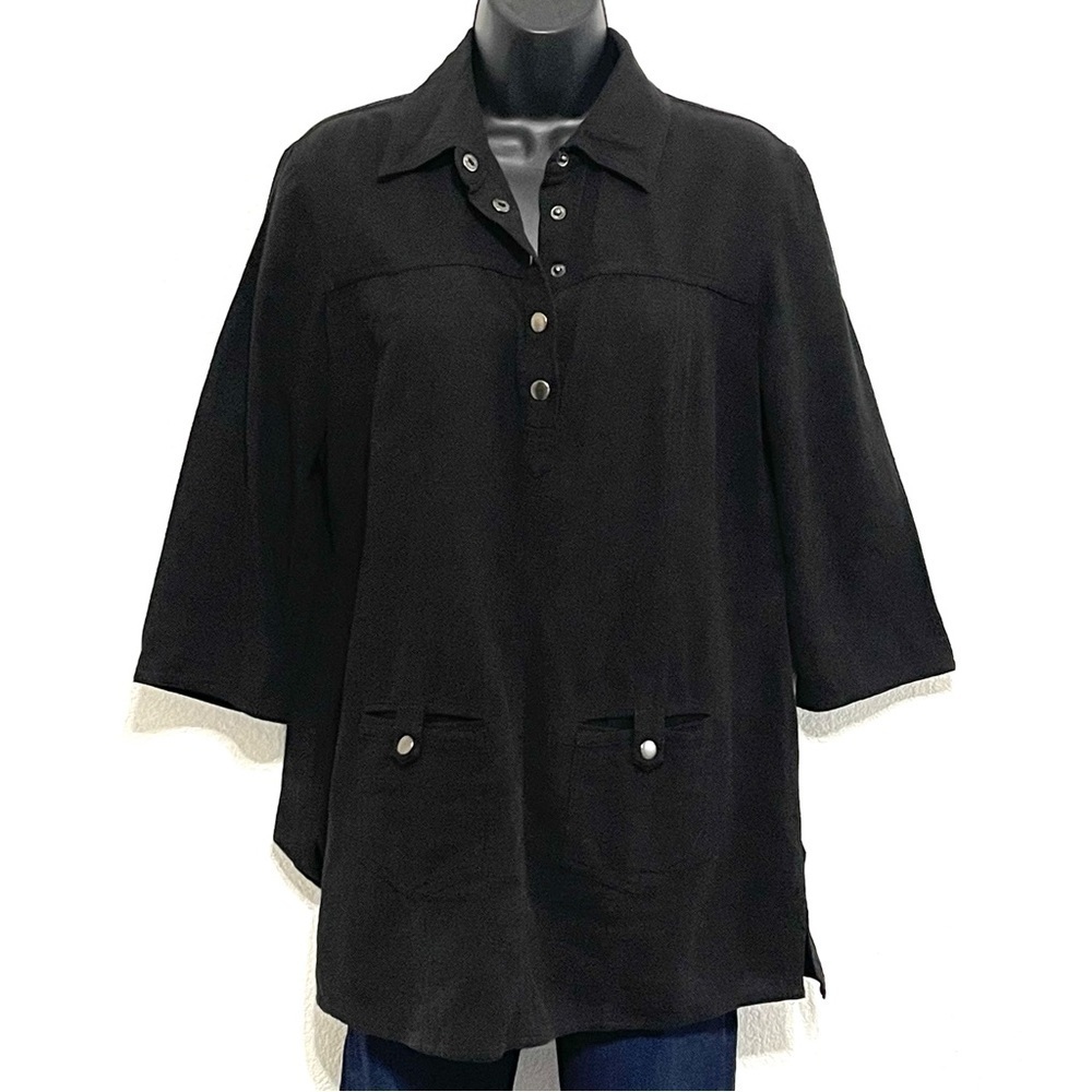 Chico's Woman Black Button Tunic Top Shirt Size M/8